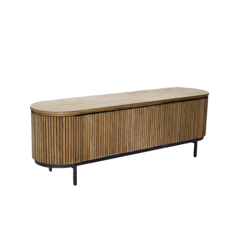 Lausanne Curved Fluted TV Unit - 3 Door -170cm - Medium - Natural - Teak Wood