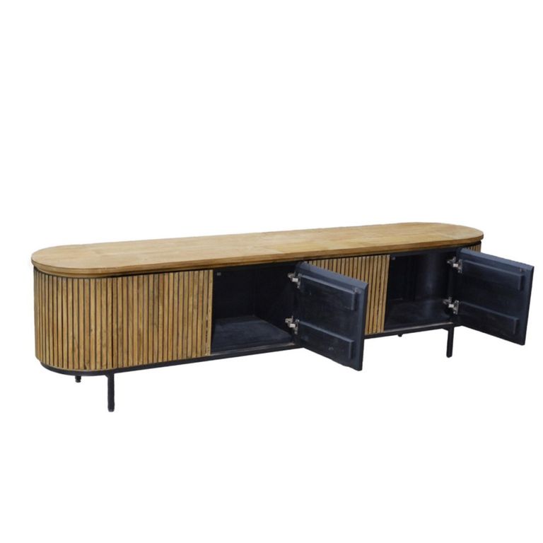 Lausanne Curved Fluted TV Unit - 4 Door - 210cm - Large - Natural - Teak Wood