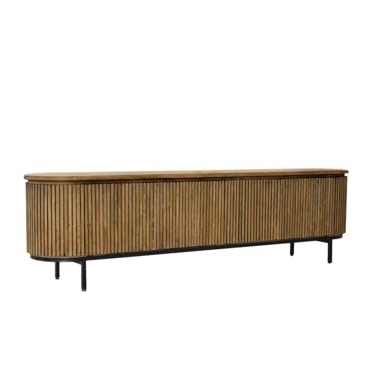Lausanne Curved Fluted TV Unit - 4 Door - 210cm - Large - Natural - Teak Wood