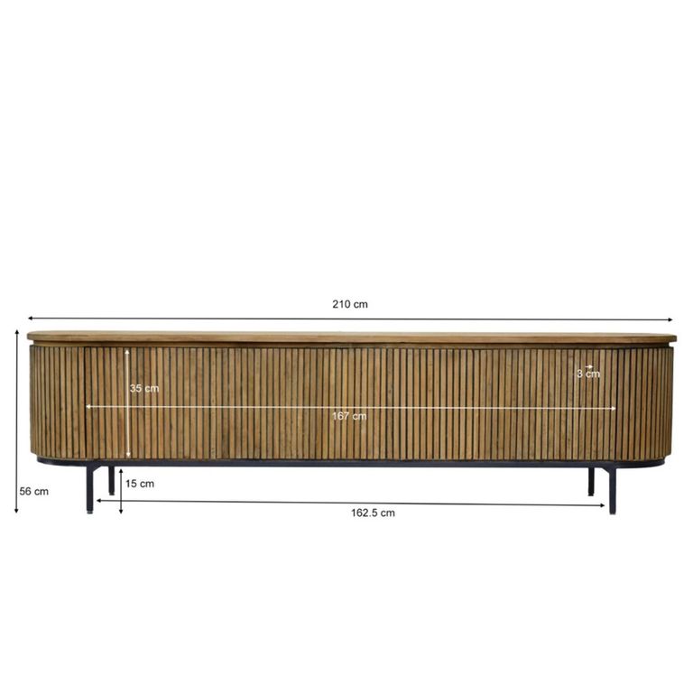 Lausanne Curved Fluted TV Unit - 4 Door - 210cm - Large - Natural - Teak Wood
