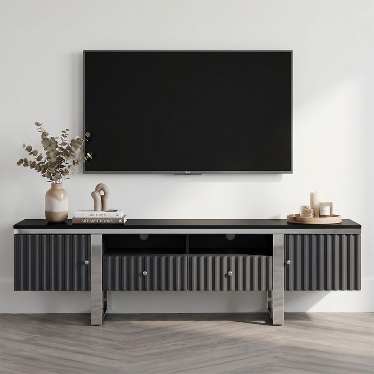 Genoa TV Unit - Storage - Fluted - Grey