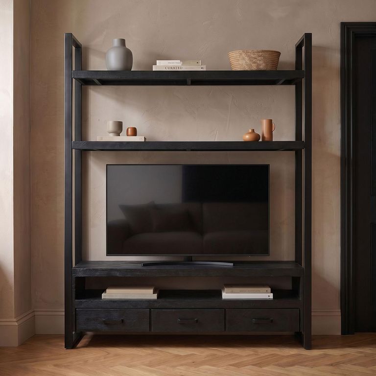Norris TV Cabinet - 3 Drawer - 150cm - Medium - Charcoal - Rustic Mango Wood