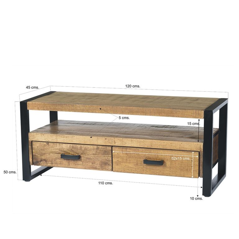 Nairobi TV Unit - 2 Drawer - 120cm - Small - Natural - Rustic Mango Wood