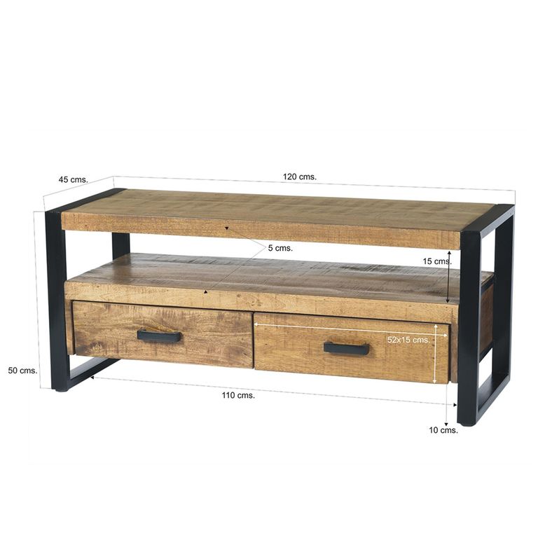 Nairobi TV Unit - 3 Drawer - 150cm - Medium - Natural - Rustic Mango Wood
