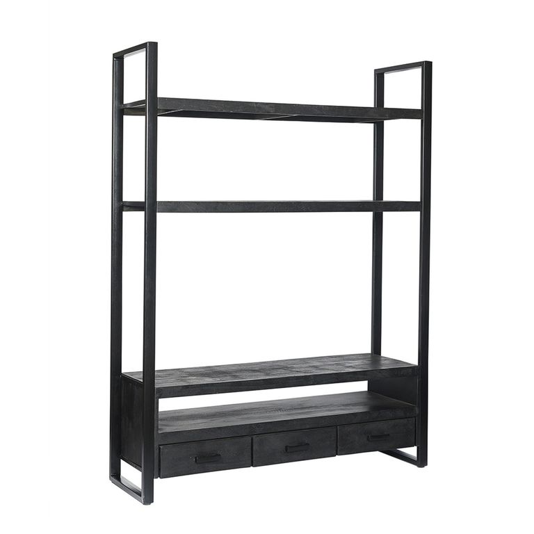 Norris TV Cabinet - 3 Drawer - 150cm - Medium - Charcoal - Rustic Mango Wood