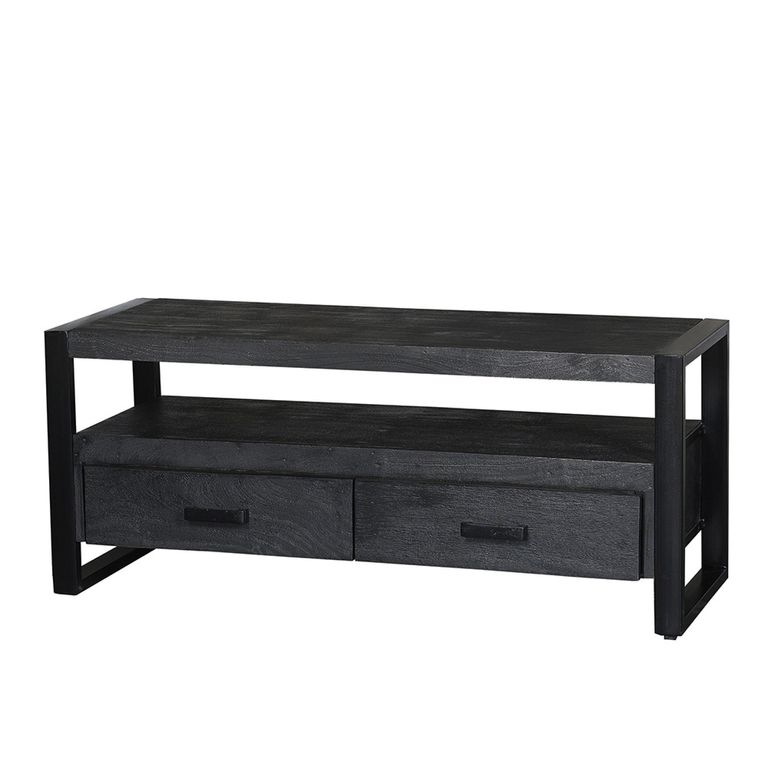 Norris TV Unit - 2 Drawer - 120cm - Small - Charcoal - Rustic Mango Wood