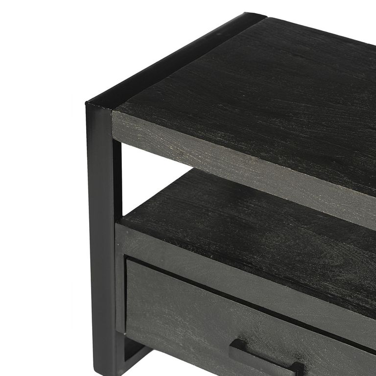 Norris TV Unit - 2 Drawer - 120cm - Small - Charcoal - Rustic Mango Wood