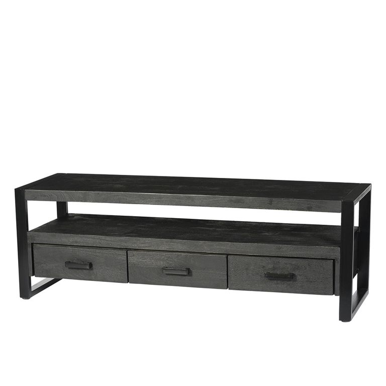 Norris TV Unit - 3 Drawer - 150cm - Medium - Charcoal - Rustic Mango Wood