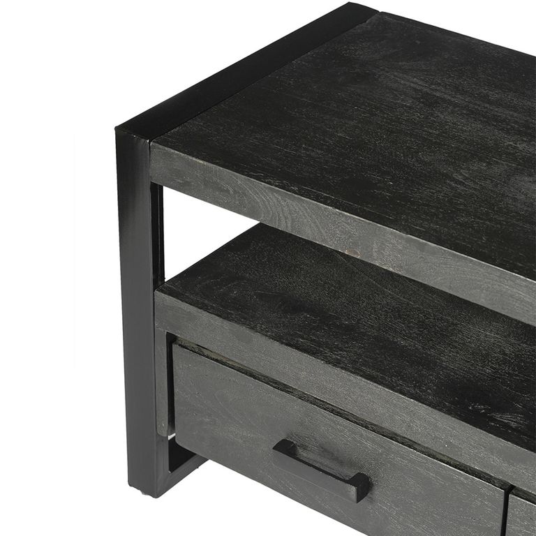 Norris TV Unit - 3 Drawer - 150cm - Medium - Charcoal - Rustic Mango Wood