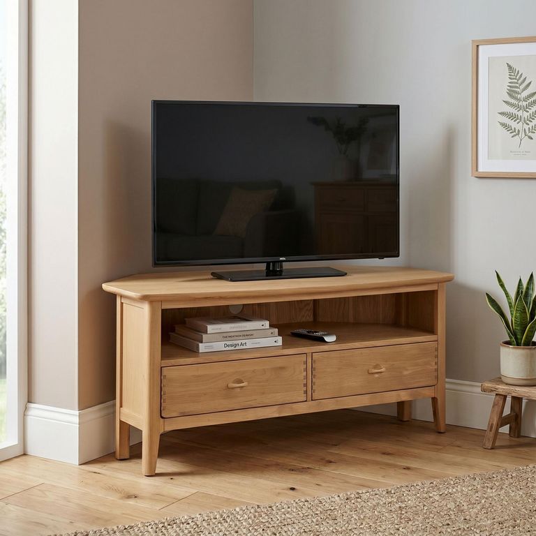 Cotswold Oak Corner TV Unit - 2 Drawer - Natural
