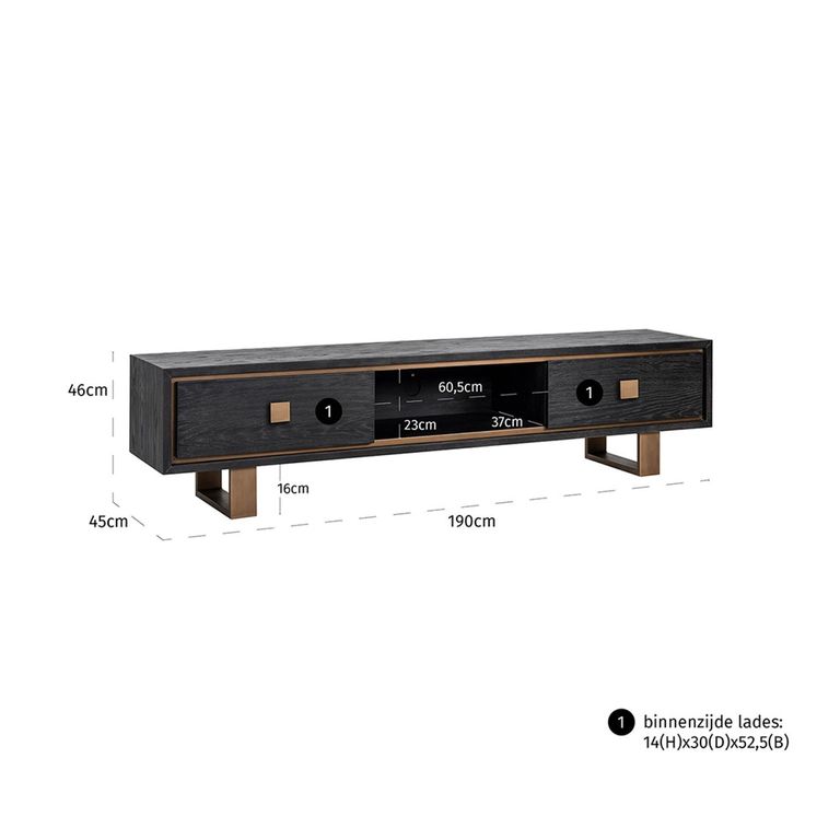 Hunter Black Oak Extra Large TV Unit with Gold Trim