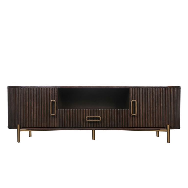Luxor Brushed Brass Ribbed Extra Large Curved TV Unit