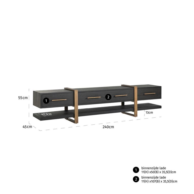 Cambon Dark Oak and Brass Extra Large TV Unit