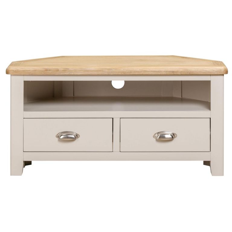 Windermere Painted Corner TV Unit - 2 Drawer - Oyster Grey
