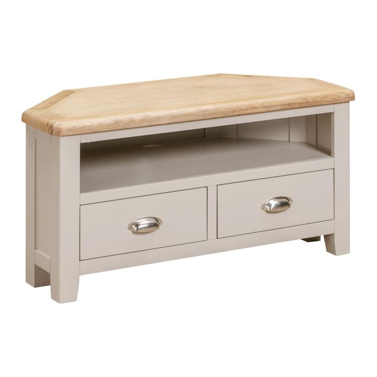Windermere Painted Corner TV Unit - 2 Drawer - Oyster Grey
