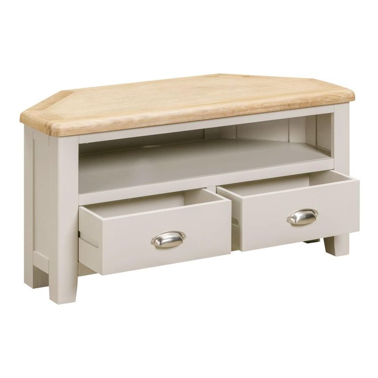 Windermere Painted Corner TV Unit - 2 Drawer - Oyster Grey