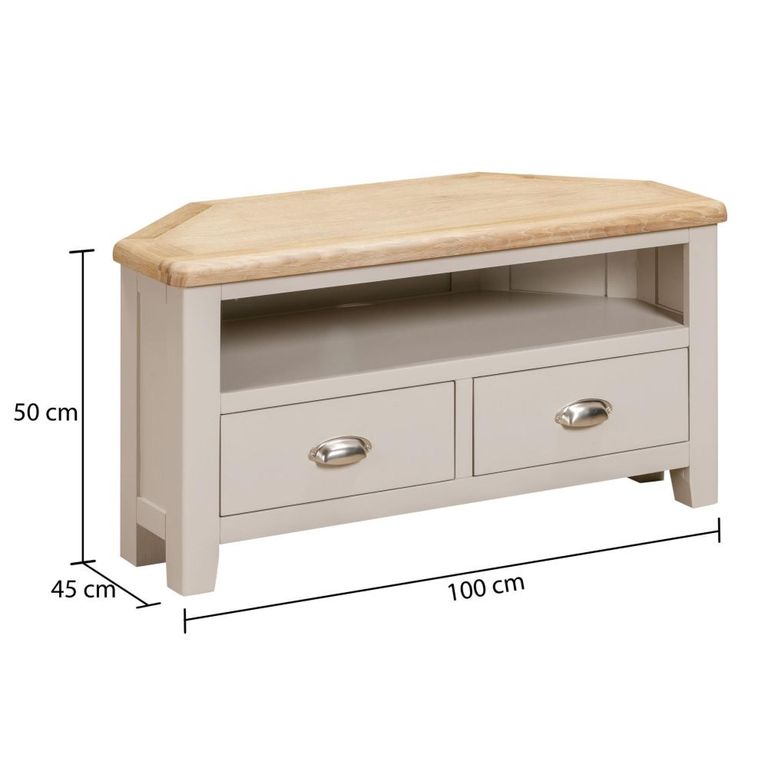 Windermere Painted Corner TV Unit - 2 Drawer - Oyster Grey