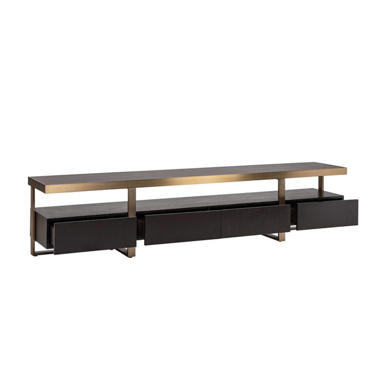 Alexander Jones TV Unit - 3 Drawer - 220cm - Large - Charcoal and Brass