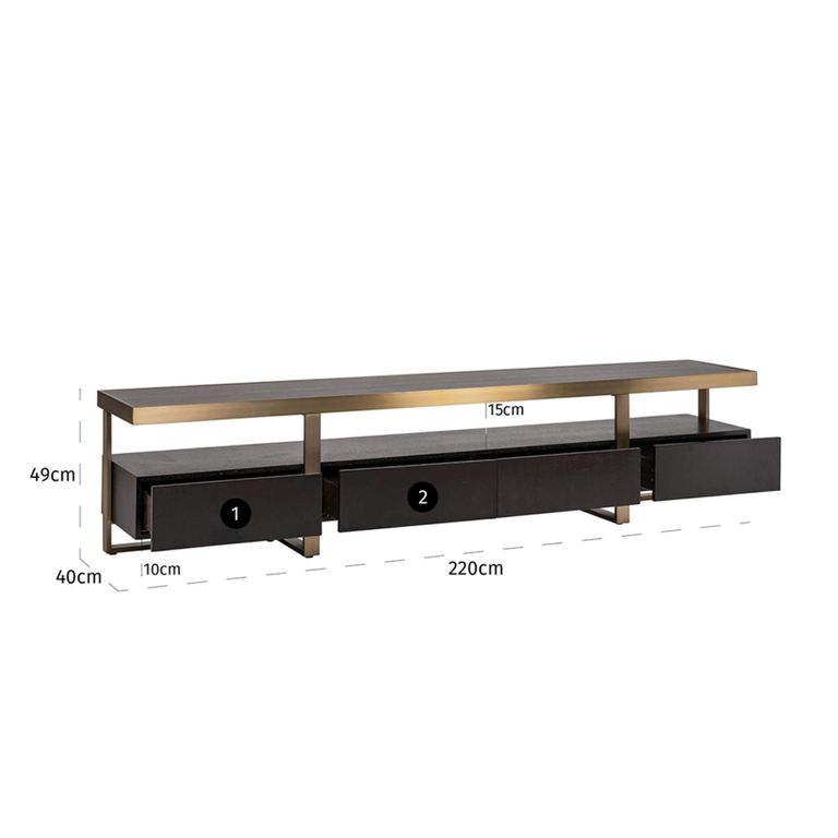 Alexander Jones TV Unit - 3 Drawer - 220cm - Large - Charcoal and Brass