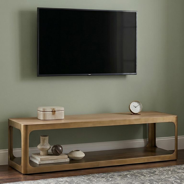 Claridge TV Unit - 160cm - Medium - Beige - Brushed Gold - Ceramic Top