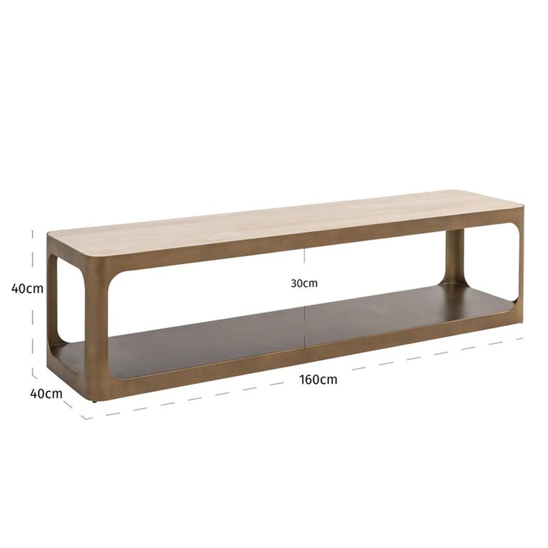 Claridge TV Unit - 160cm - Medium - Beige - Brushed Gold - Ceramic Top