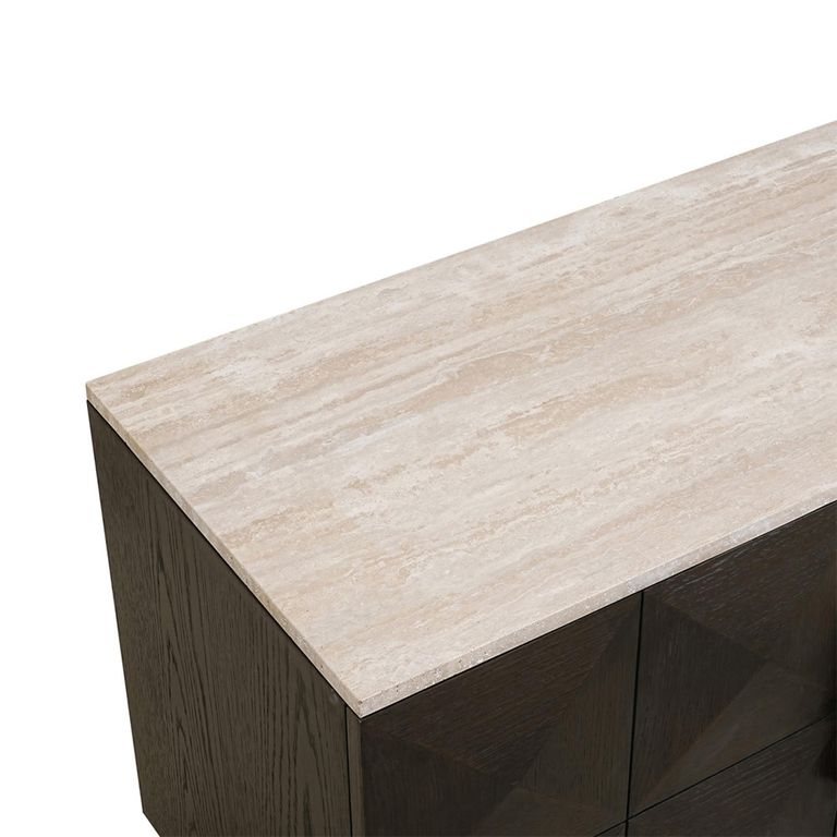 Claremont Dark Wood Extra Large Geometric TV Unit with Travertine Top