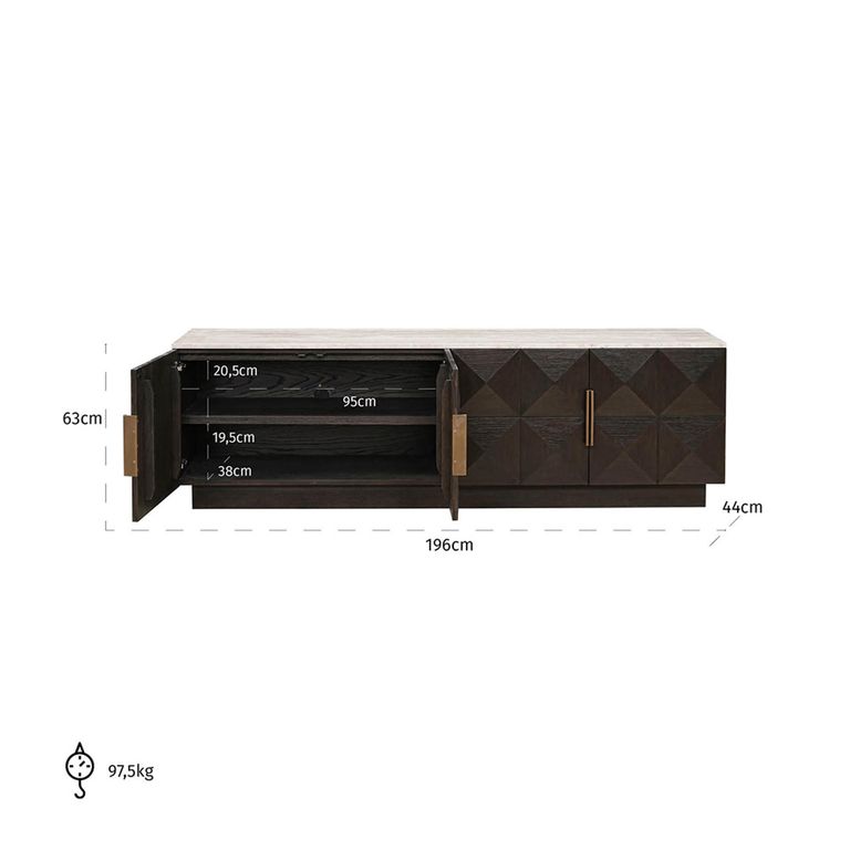 Claremont Dark Wood Extra Large Geometric TV Unit with Travertine Top