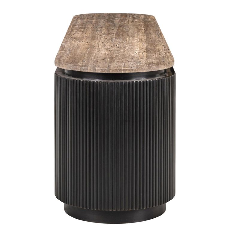 Russo Curved Fluted TV Cabinet - 4 Door - 200cm - Large - Ash Brown - Travertine Top
