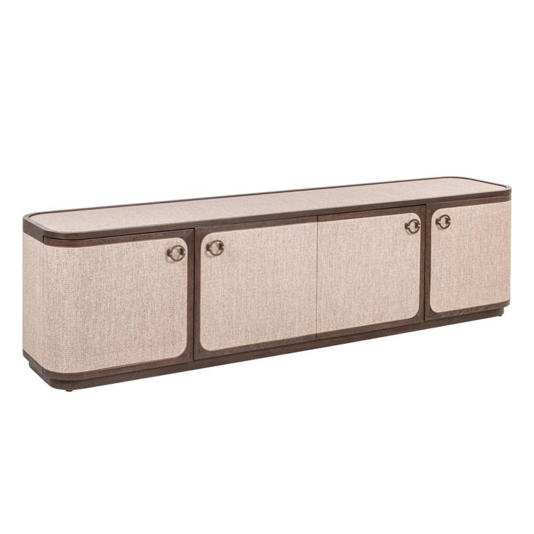 Willox Curved TV Cabinet - 4 Door - 190cm - Beige and Brown - Oak