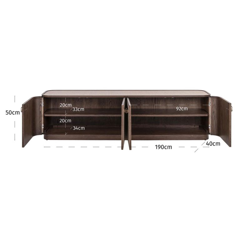 Willox Curved TV Cabinet - 4 Door - 190cm - Beige and Brown - Oak