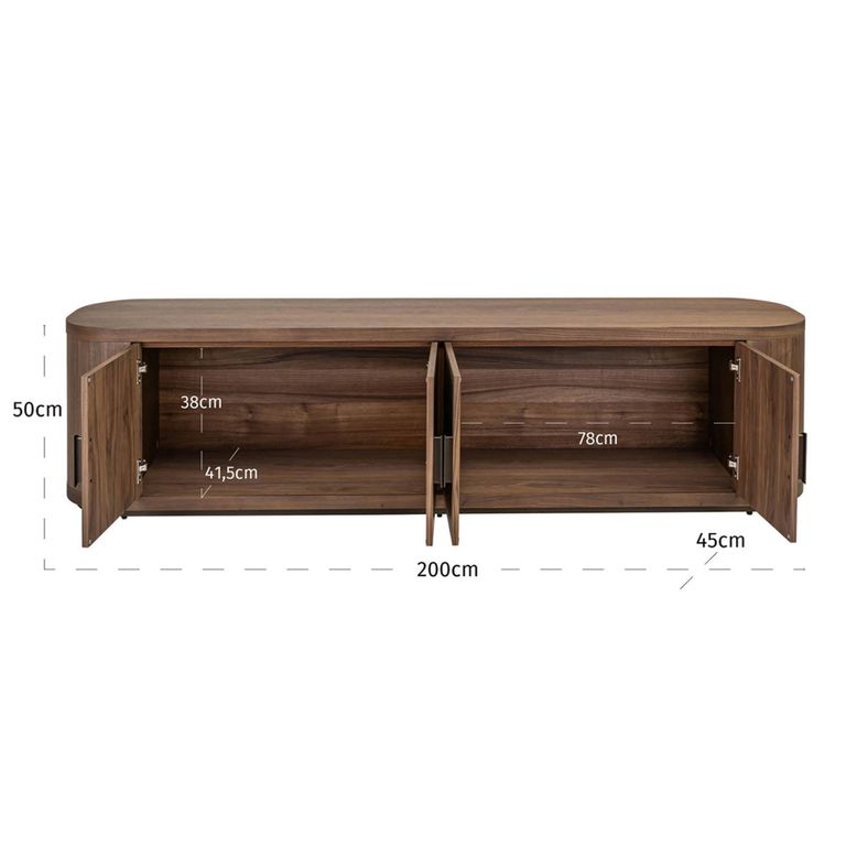 Windsor Curved TV Cabinet - 4 Door - 200cm - Large - Walnut