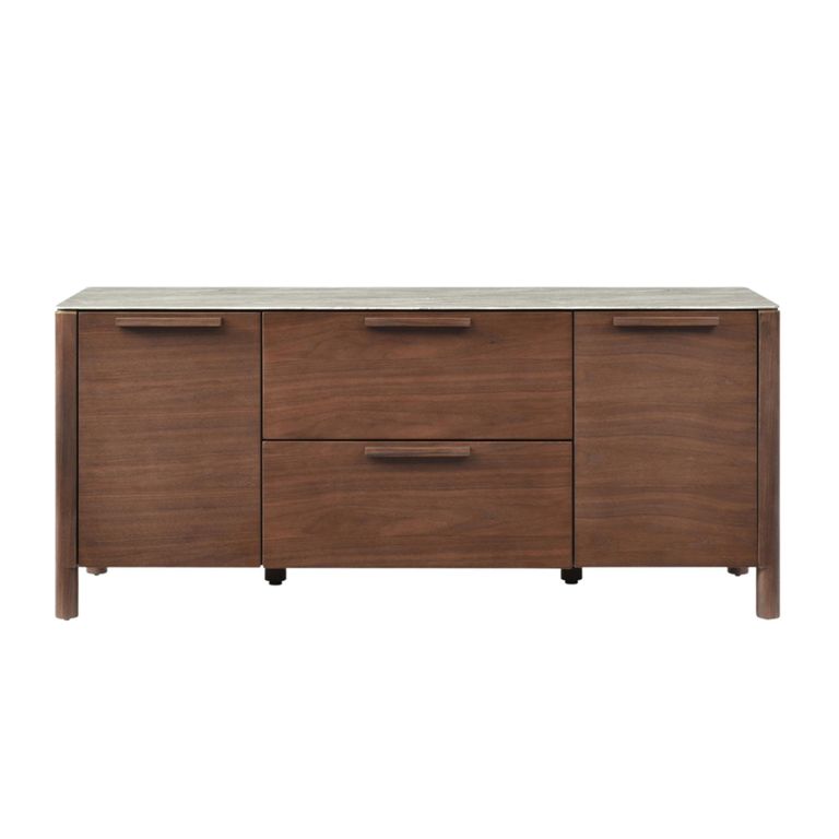 Willow TV Unit - 2 Door - 2 Drawer - Tobacco Walnut and Beige - Wood and Marble Effect