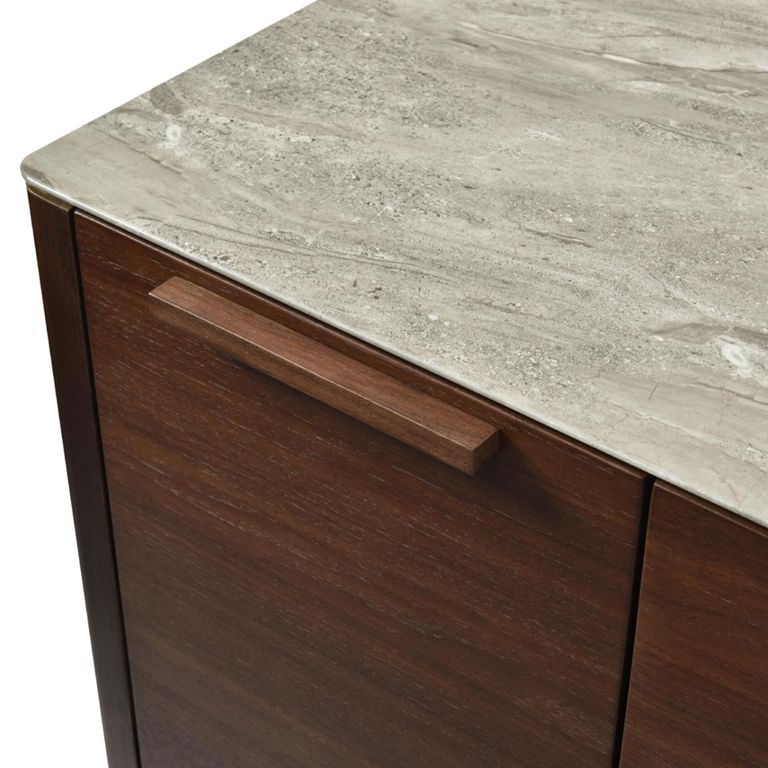 Willow TV Unit - 2 Door - 2 Drawer - Tobacco Walnut and Beige - Wood and Marble Effect