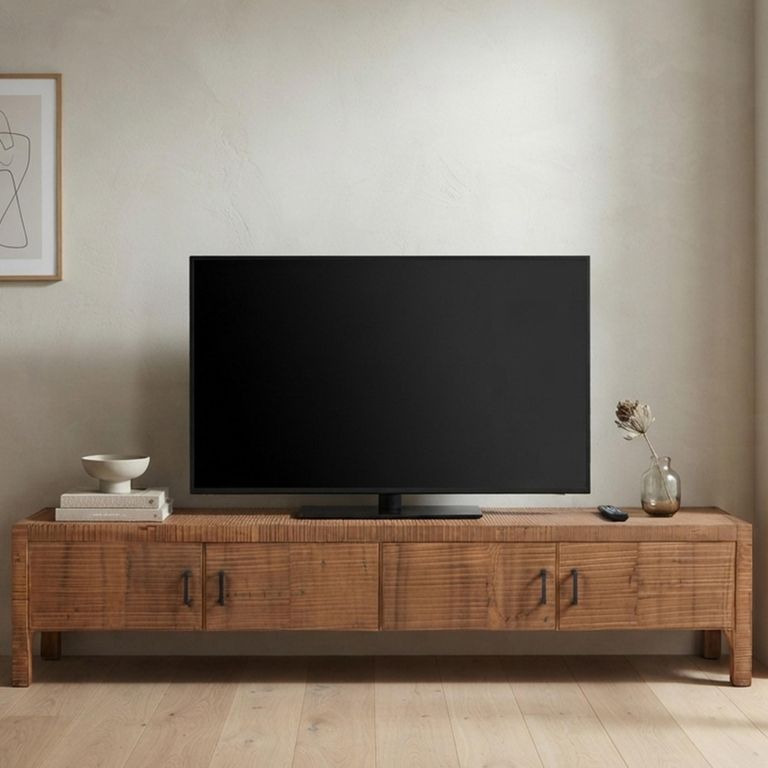 Lisboa Low TV Unit - 4 Door - 240cm - Extra Large - Rustic - Natural - Teak Wood