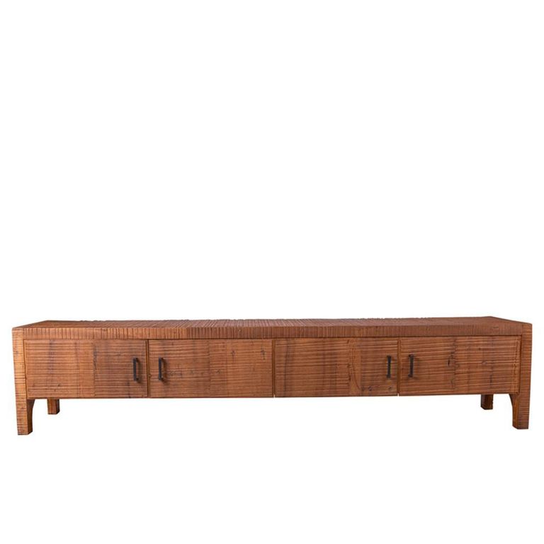 Lisboa Low TV Unit - 4 Door - 240cm - Extra Large - Rustic - Natural - Teak Wood