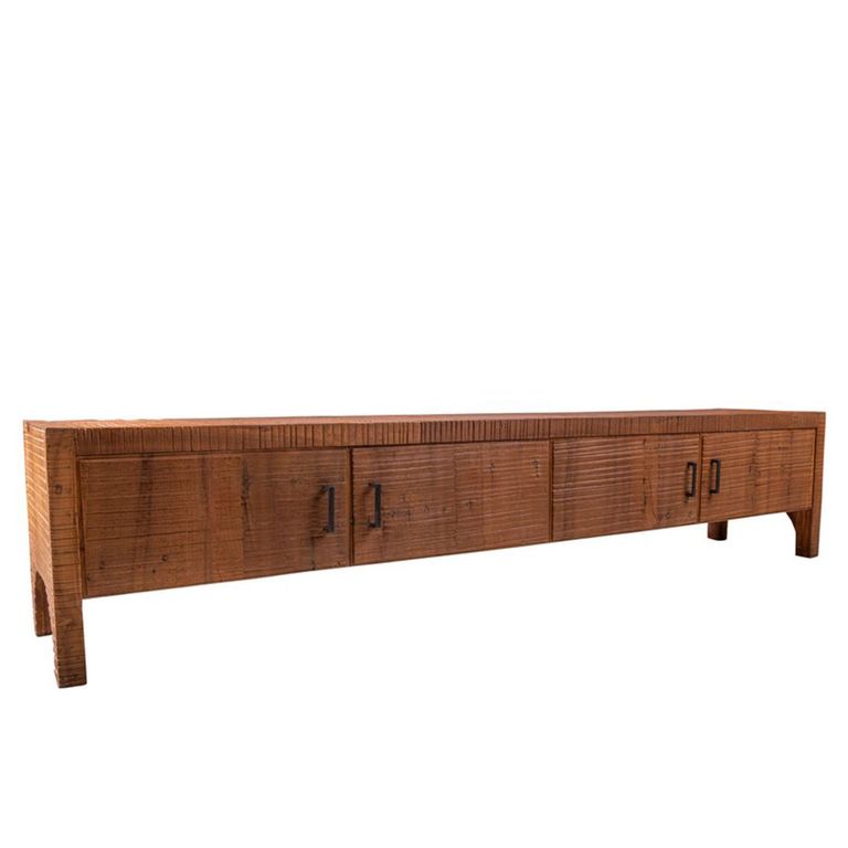 Lisboa Low TV Unit - 4 Door - 240cm - Extra Large - Rustic - Natural - Teak Wood
