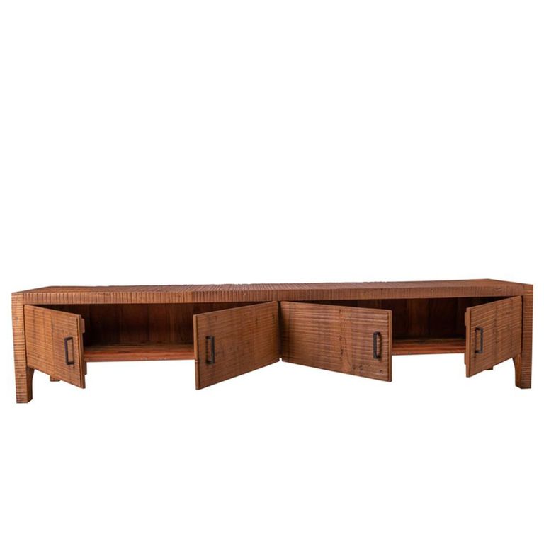Lisboa Low TV Unit - 4 Door - 240cm - Extra Large - Rustic - Natural - Teak Wood