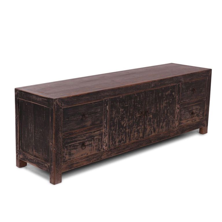 Manhattan TV Unit - 2 Door - 4 Drawer - 180cm - Medium - Black - Distressed Pine Wood