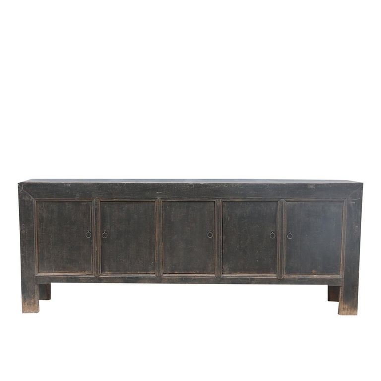TV Unit - 5 Door - 224cm - Large - Black - Distressed Wood