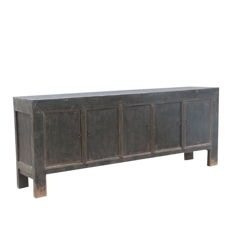 TV Unit - 5 Door - 224cm - Large - Black - Distressed Wood