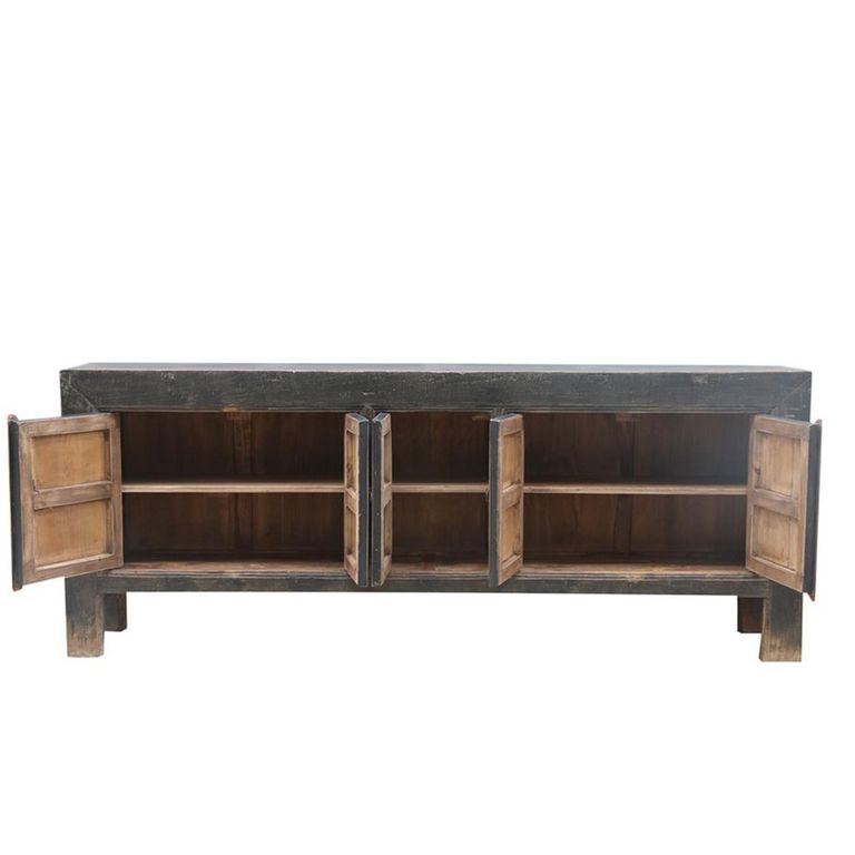 TV Unit - 5 Door - 224cm - Large - Black - Distressed Wood
