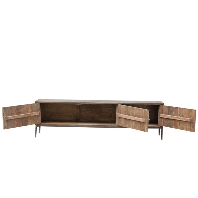 Tacca Carved TV Unit - 3 Door - 180cm - Medium - Brown - Distressed Wood and Metal