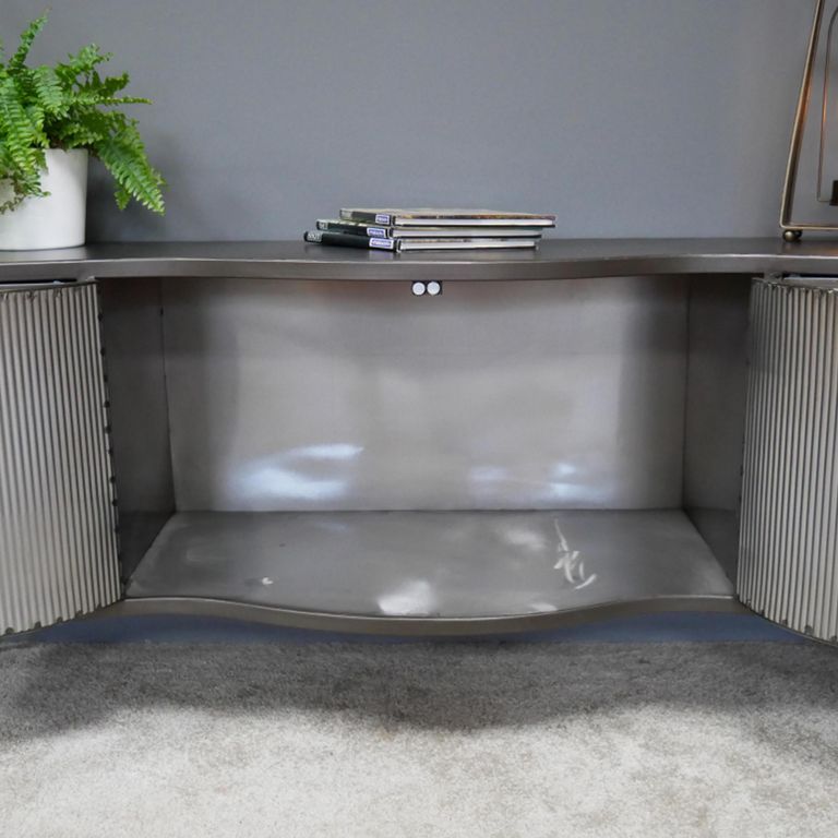 Industrial Curved Ribbed TV Cabinet - 4 Door - 150cm - Medium - Grey - Metal