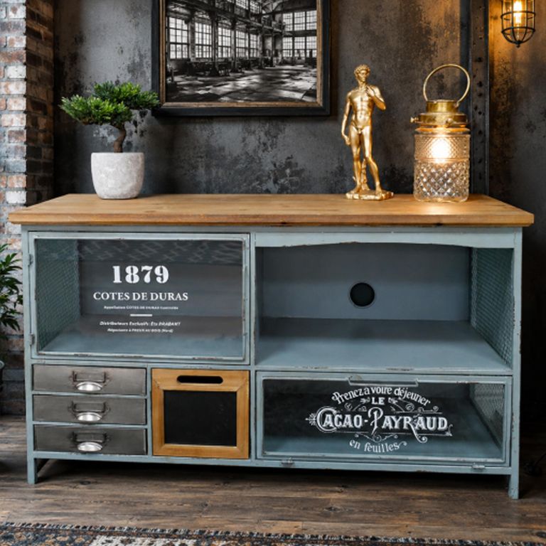 Industrial TV Cabinet - 1 Door - 106cm - Compact - Wood and Metal