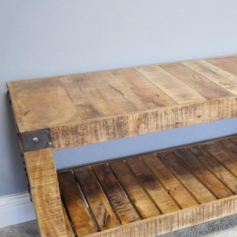 Industrial TV Cabinet - 120cm - Small - Rustic - on Wheels - Mango Wood and Metal