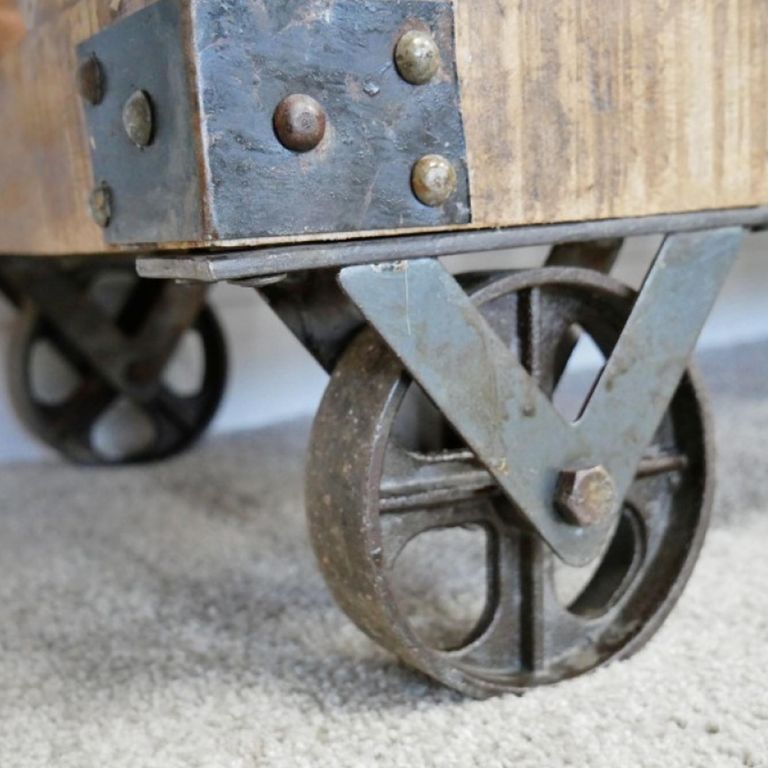 Industrial TV Cabinet - 120cm - Small - Rustic - on Wheels - Mango Wood and Metal