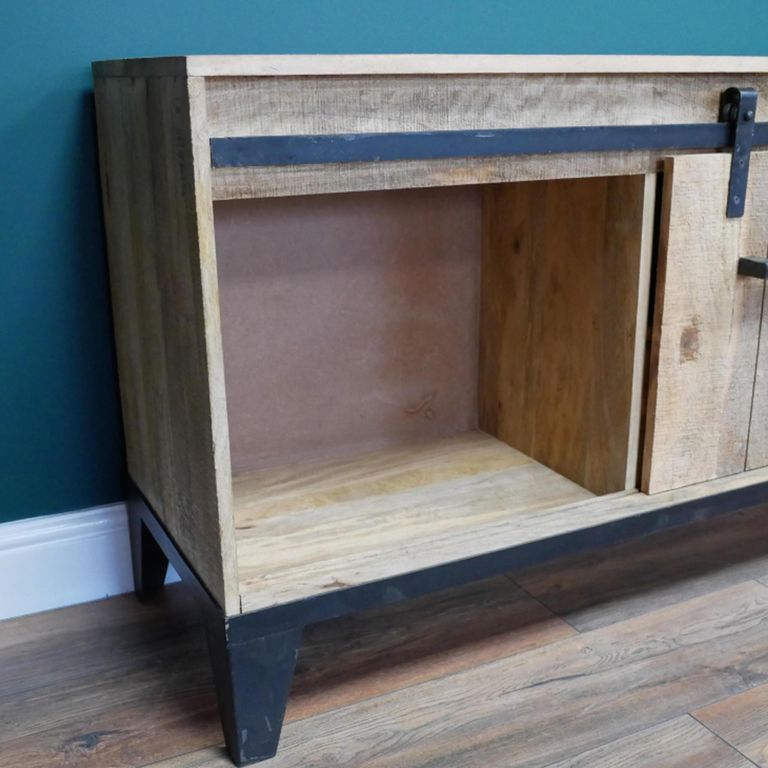 Industrial TV Cabinet - 2 Sliding Door - 160cm - Medium - Mango Wood and Metal