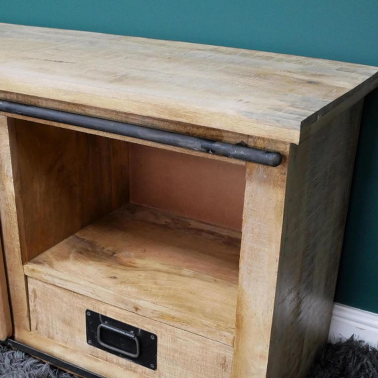 Jupiter Industrial TV Cabinet - 1 Sliding Door - 1 Drawer - 110cm - Compact - Mango Wood