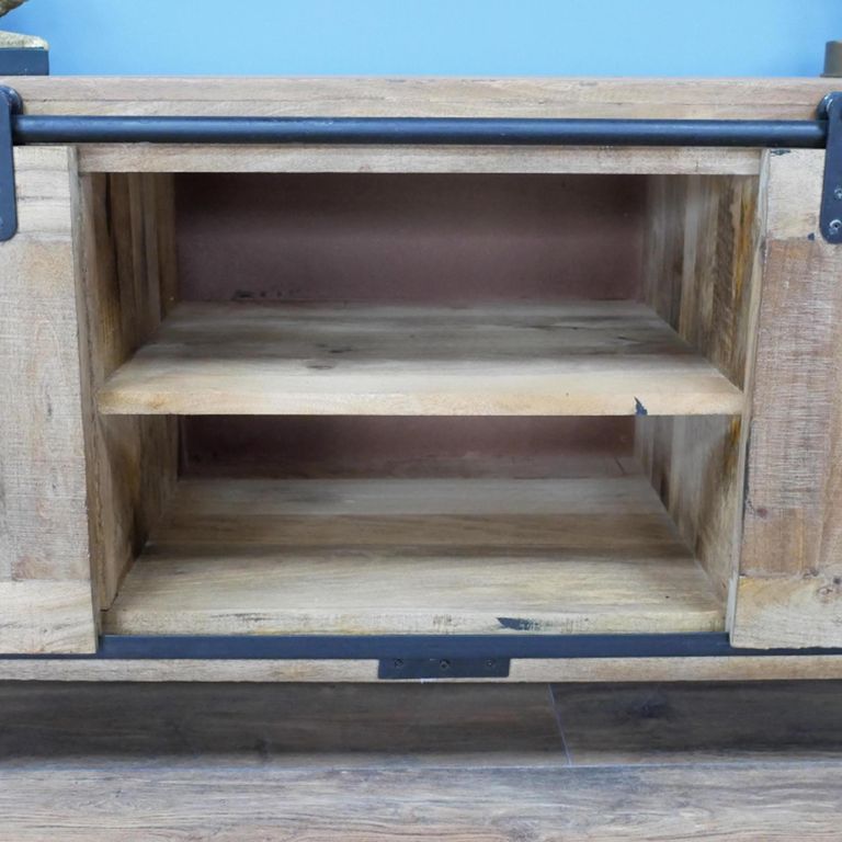 Jupiter Industrial TV Cabinet - 2 Sliding Door - 160cm - Medium - Mango Wood and Metal