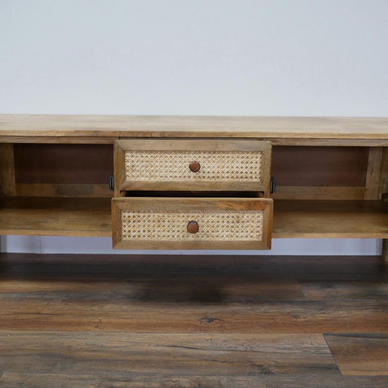 Curved Fluted TV Cabinet - 2 Door - 180cm - Medium - Mango Wood